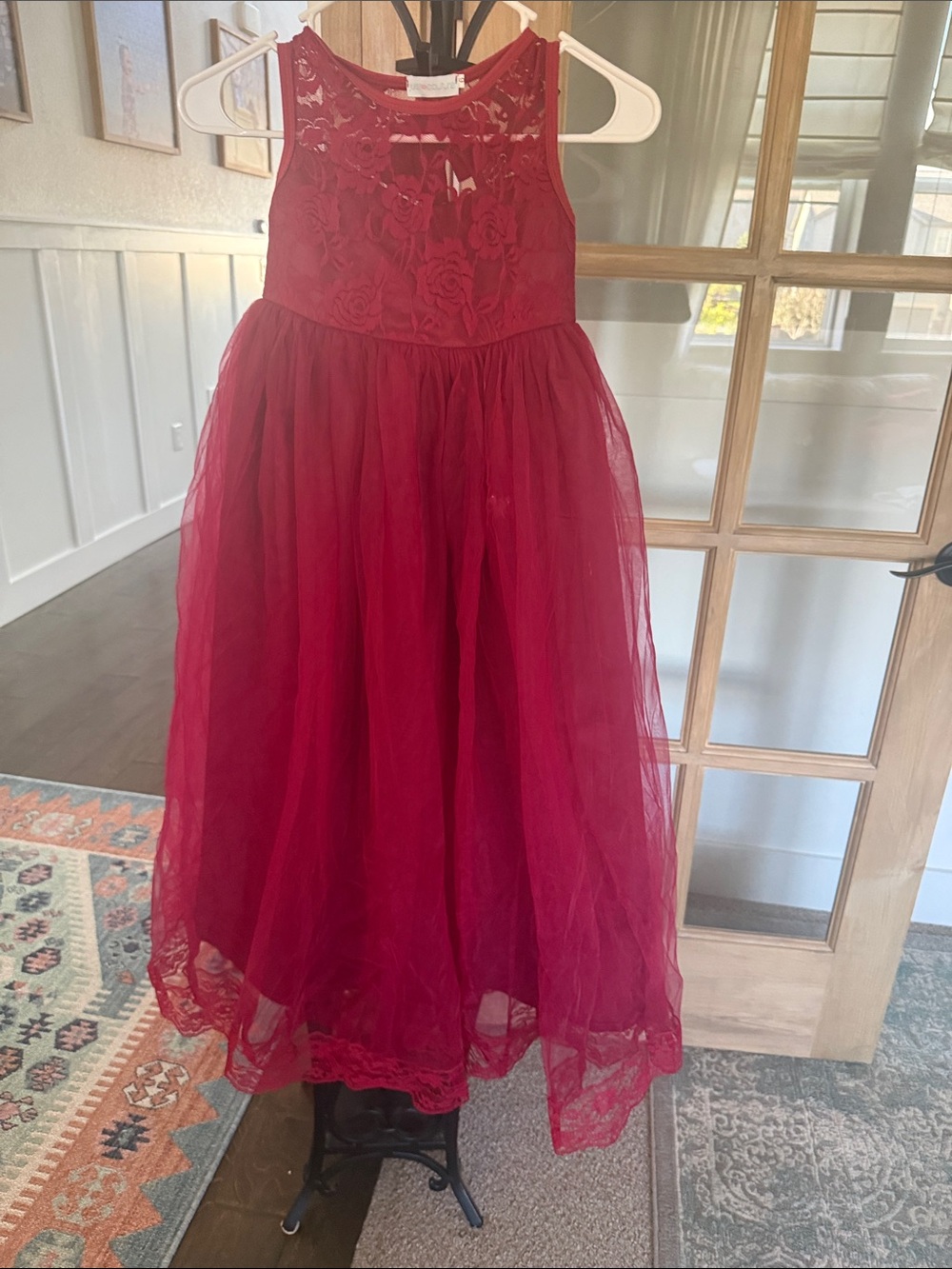 Girls Burgundy Lace Bodice Tulle Party Dress